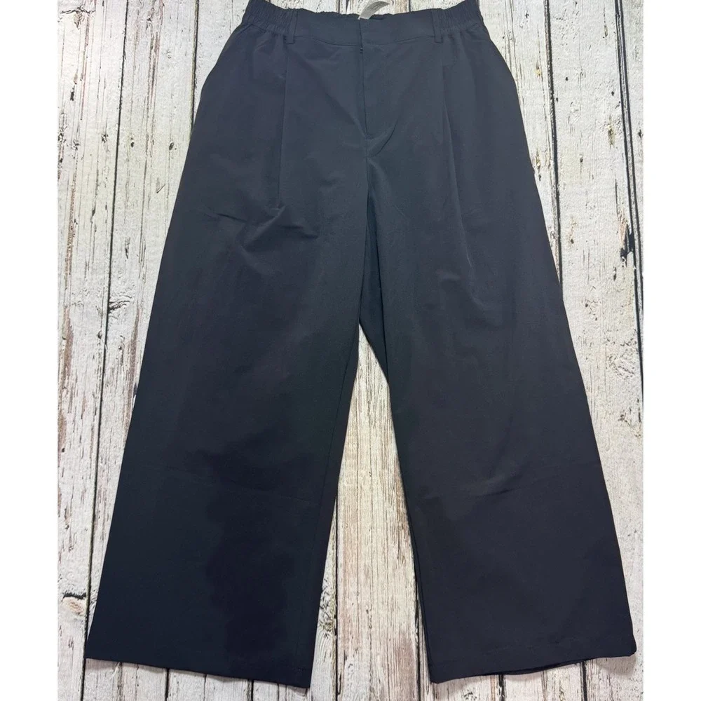 Alo Yoga Black Wide Leg Cropped Trouser Women's Medium Stretch Casual Travel